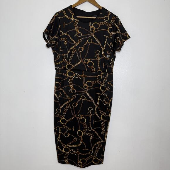 Enfocus Studio Dress Womens 14 Chain Elegant Short Sleeve Midi Polyester Party - Picture 1 of 8